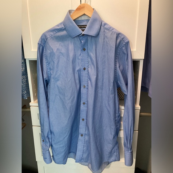 Blue & White Slim Fit Dress Shirt - Picture 1 of 3
